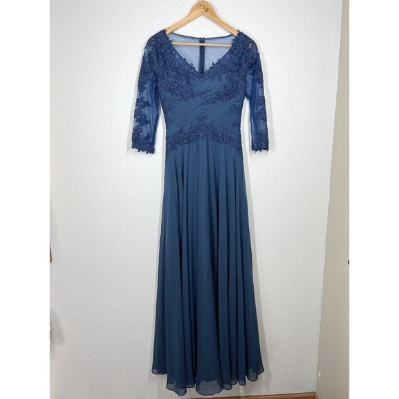 Marsoni By Colors Peacock Blue Lace Appliqué Evening Gown Size 4 Formal M237 - Picture 2 of 10